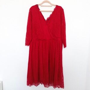 Lane Bryant Womens Dress Size‎ 20 Red Lace Overlay 3/4 Sleeve Party Holiday Chic